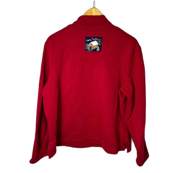 Vintage Breckenridge Deep Red Winter Cabin Scene Shawl Collar LS Sweatshirt XL - Picture 8 of 13